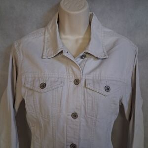 Eddie Bauer Jean Jacket Denim Trucker Jacket Women's Medium Off White